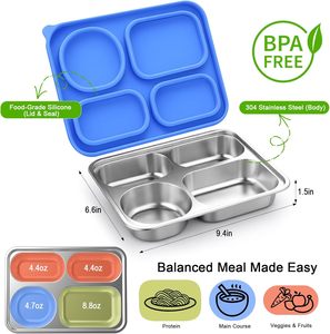 Contenitore porta pranzo in acciaio inossidabile a tenuta stagna, bento box in metallo con 4 scomparti, contenitori per alimenti da asporto con coperchi per bambini e adulti - Product Image 2