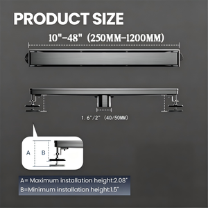 Drain de douche linéaire 2-en-1 gris anthracite brossé en acier inoxydable avec grille à insertion de carrelage et pieds réglables - Product Image 3