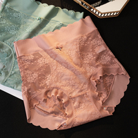 Culottes pour femmes en dentelle de soie glacée, douces et respirantes, couleur unie, taille haute, confortables, style hipster
