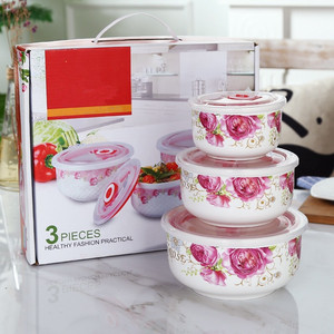 Ensemble <span class=keywords><strong>de</strong></span> bols en céramique bon marché <span class=keywords><strong>avec</strong></span> <span class=keywords><strong>couvercle</strong></span>, blanc <span class=keywords><strong>avec</strong></span> <span class=keywords><strong>couvercle</strong></span> en <span class=keywords><strong>plastique</strong></span>, vente en gros - Product Image 3