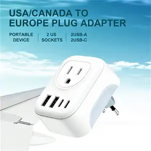 Bộ Chuyển Đổi Phích Cắm Du Lịch Châu Âu Phích Cắm Điện Quốc Tế Với 2 USB, Bộ Sạc Chuyển Đổi Đầu Ra Loại C Cho Hoa Kỳ Đến Hầu Hết Châu Âu EU