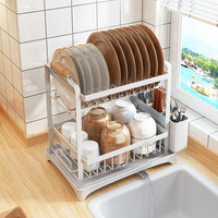 Égouttoir à vaisselle métallique détachable à 2 niveaux, peu encombrant, avec porte-couverts, étagère de rangement pour comptoir de cuisine pour vaisselle