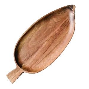 Plateau de service en bois d'acacia en forme de feuille 33x14cm et 40.5x17cm pour sushis, snacks, thé et présentation - Product Image 5