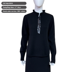 Maglione invernale da donna personalizzato in puro Cashmere stile Casual allentato con collo increspato e <span class=keywords><strong>paillettes</strong></span> di colore nero - Product Image 1
