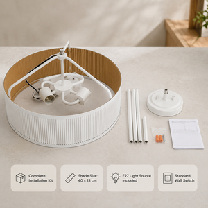 Suspension moderne en fer forgé blanc avec douille E27 et hauteur réglable pour salle à manger, design plafonnier intérieur - Product Image 4