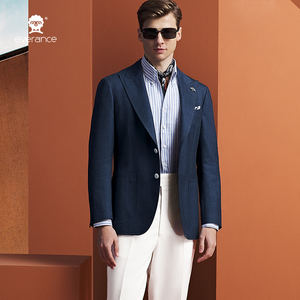 Veste <span class=keywords><strong>Homme</strong></span> Haut de Gamme <span class=keywords><strong>Bleu</strong></span> <span class=keywords><strong>Marine</strong></span> à Revers Pointus, <span class=keywords><strong>Blazer</strong></span> <span class=keywords><strong>Homme</strong></span> Simple Boutonnage en Mélange de <span class=keywords><strong>Lin</strong></span> Premium pour Affaires, Mariages, Fêtes et Bureau - Product Image 6
