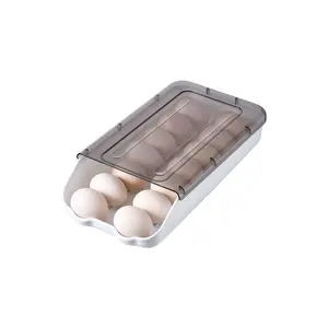Home Refrigerator Stackable Multiple Transparent Plastic Egg Tray Holder Container Organizer Box With Lid Rolling Egg Box