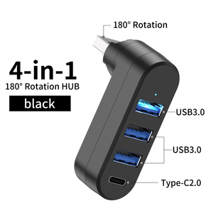 Мини 180 градусов вращающийся АБС <span class=keywords><strong>USB</strong></span> 3,0 + 2,0 концентратор <span class=keywords><strong>USB</strong></span>-A + <span class=keywords><strong>USB</strong></span>-C 4 порта 5 Гбит/с передача данных 5 г + 480 Мбит/с разветвитель для ноутбука в наличии - Product Image 1