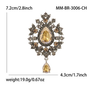 WAKYME Broche en alliage incrustée de cristaux, pendentif goutte d'eau, élégante broche en strass, accessoires de vêtements pour femmes - Product Image 5