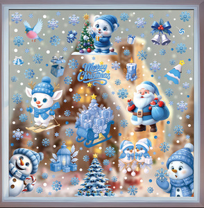 Decorazioni Natalizie Blu Creative con Campana e Alce per Adesivi Statici, Fiocchi di Neve, Pupazzo di Neve, Decalcomanie in PVC per Vetri - Product Image 4
