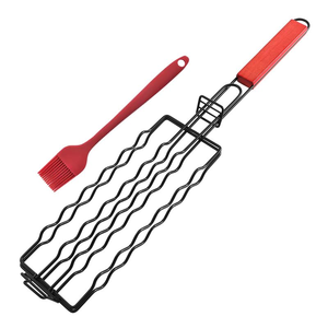 Panier de barbecue en métal galvanisé de 19'' avec poignée en bois, facile à nettoyer, maille longue pour camping et fêtes en plein air - Product Image 1
