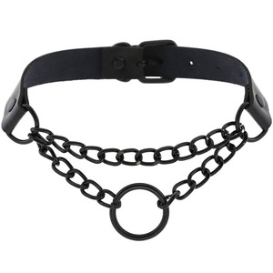 Collier pendentif chaîne à maillons exagérés fait main style punk pour femmes et hommes, collier en métal et cuir fétichiste, harnais de bondage - Product Image 2