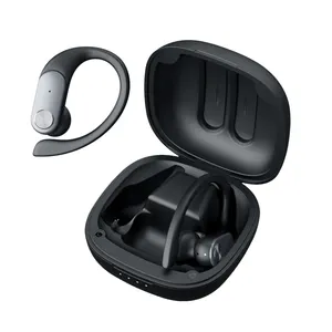 Moda logotipo personalizado sobre la oreja deporte auriculares inalámbricos verdaderos mini auriculares con gancho para la oreja BT HiFi estéreo música auricular