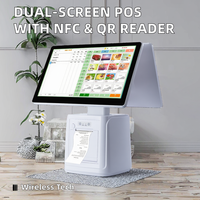 GMS 15.6 + 15.6 Machine enregistreuse POS simple/double écran pour Android/Windows Google Play Affichage rotatif NFC Lecteur de code QR