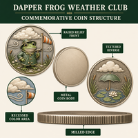 Pièce de collection personnalisée Dapper Frog Weather Club en alliage de zinc avec relief 3D, médaillon commémoratif avec boîte, sans quantité minimale de commande