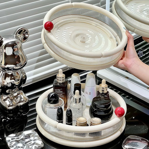 Rotating <b>Storage</b> Rack Desktop Organizer Milky White 4 In 1 Makeup Cosmetics Holder Turntable For <b>Dressing</b> <b>Table</b> - Product Image 2