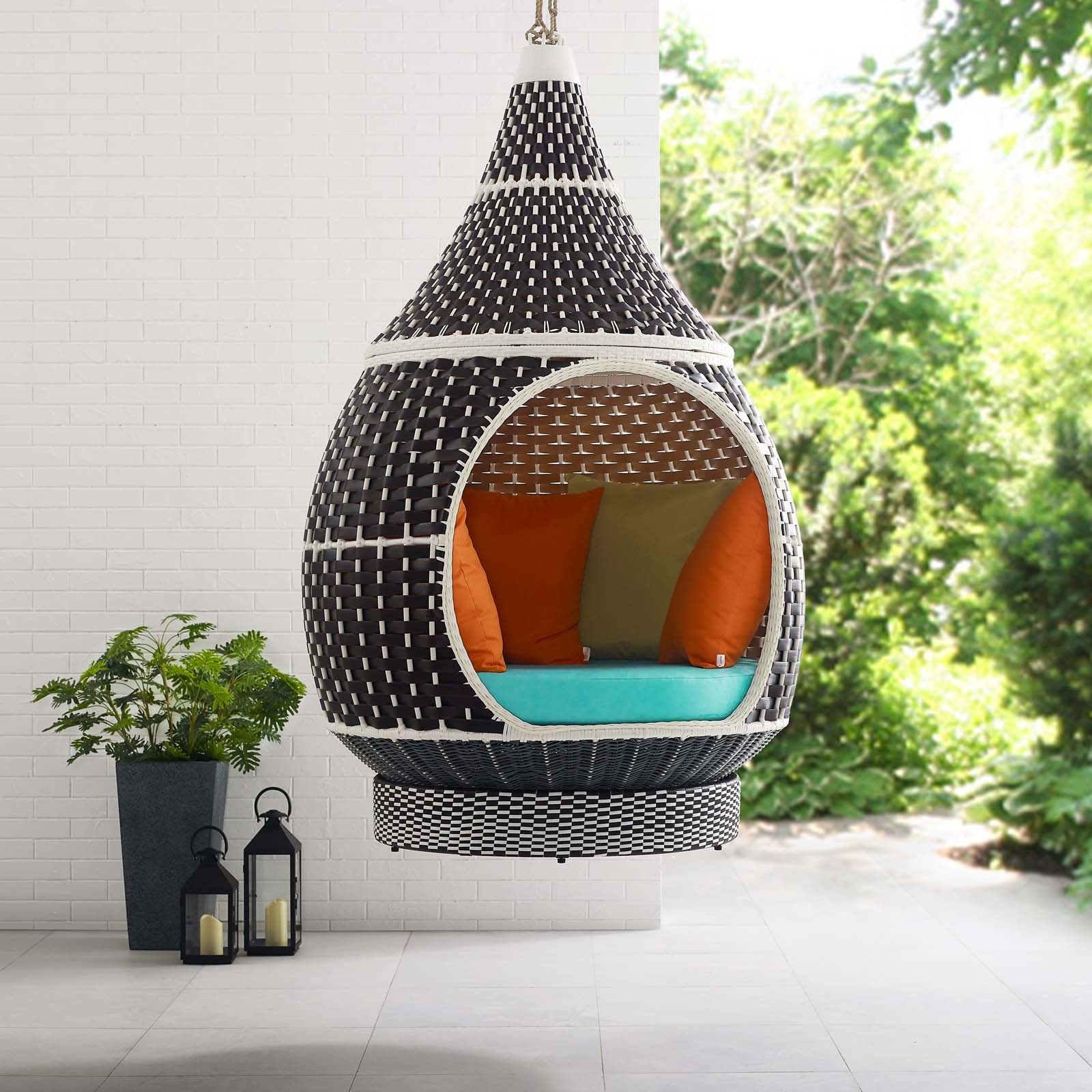 Palace outdoor patio wicker rattan garden sets hanging pod chair furniture set