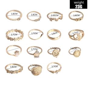 Set di Anelli Impilabili a Più Strati con Stelle e Lune, in Lega Bicolore, Ornamento Quotidiano Bohémien per Donne - Product Image 5