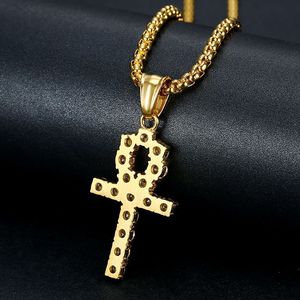 Anka <b>Cross</b> Pendant Necklace Stainless Steel Pave Setting Zircon Inlay Unisex Hip Hop Jewelry Gold Silver Tone - Product Image 4
