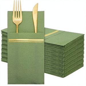 Serviettes de table pliées en pochette <span class=keywords><strong>40x40</strong></span> cm en pâte de bois vierge 1 pli, anti-poussière, avec logo personnalisé, pour couteaux et fourchettes - Product Image 4