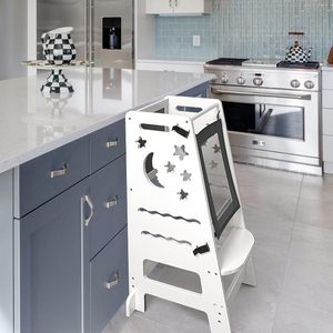 202405 blanc petite tour hauteur réglable avec apprentissage noir blanc activité conseil enfant en bas âge tabouret de cuisine pour enfants escabeau - Product Image 5