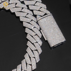 Hiphop Chain Link Jewelry VVS Moissanite <b>Statement</b> <b>Necklace</b> 925 Silver Rhodium Plated Baguette Cut Miami Cuban Link Chain - Product Image 3
