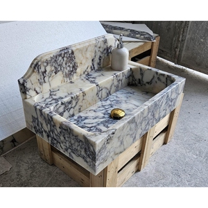 Newstar Design moderne dosseret rainuré avant sculpté à la <span class=keywords><strong>main</strong></span> évier Calacatta alto côtelé 3 côtés marbre comptoir évier lavabo - Product Image 3