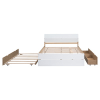 Cadre de lit double Queen Size en bois au design moderne personnalisé avec tête de lit gigogne 2 tiroirs de rangement pour chambre à coucher