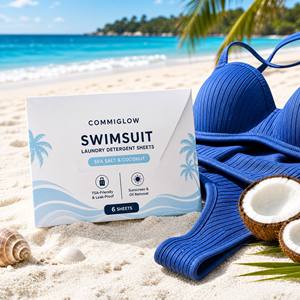6-Sheet Travel Pack Leak-Proof TSA-Friendly <strong>Swimsuit</strong> Detergent Sheets Sea Salt Coconut Laundry Detergent Sheets for Swimwear - Product Image 1