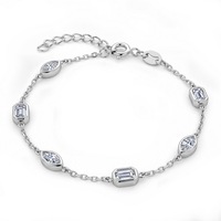 Bracelet Statement pour Femme en Argent S925 avec Diamants Cultivés HPHT CVD Émeraude Marquise Alternée et Sertissage Bezel