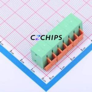 DB142R-5.08-7P-GN Spring Terminal Block Bent Lead Through Hole,P=5.08mm Connector 1x7P 5.08mm Green 7P - Product Image 2