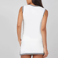 Jupes de golf blanches de haute qualité Ensemble de mini jupe de tennis deux pièces Vêtements de sport pour femmes Ensemble haut et jupe à col en V