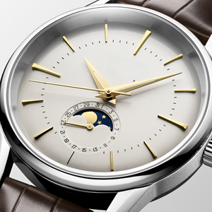 Men Moon Phase Automatic Mechanical Watch Polished Stainless Steel Case Croc Embossed Leather Strap Dress Casual Longinesing - Product Image 5