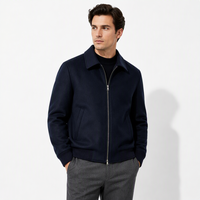 Veste en laine bleu marine à col à revers et fermeture éclair 811