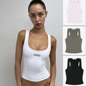 <span class=keywords><strong>Top</strong></span> d'été sans manches de haute qualité pour femmes, logo personnalisé, gilet de sport de fitness à séchage rapide, col carré, haut moulant - Product Image 1
