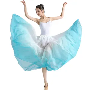 Artificial silk Gradient color Oriental Belly Dance training Half Skirt
