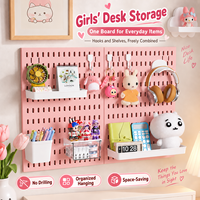 Panneau mural perforé rose combiné pour bureau d'enfant, station de travail, fournitures scolaires, décoration intérieure et présentoir.