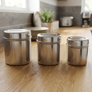 Dheer Stainless Steel Canister Set 1-3L Capacity 14-18cm Dimensions Dishwasher Safe Food Storage USD 5 Dollar Per Set - Product Image 2