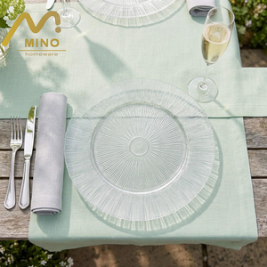 Elegant Sunburst Texture Clear Ribbed Glass Charger Plates Under Plate for Wedding Party Events <strong>Decoration</strong> Rental <strong>Catering</strong> - Product Image 5