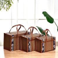Poignée de panier de rangement pliable tissé en bambou écologique vintage pour multifonction pour oeuf végétal fruit vin-emballage cadeau