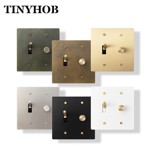 Placca a Muro in Ottone Massiccio con Interruttore Dimmer Rotativo a 2 Vie e Interruttore a Levetta, Interruttore Luce 120V USA per Lampadine LED e a Incandescenza - Product Image 2