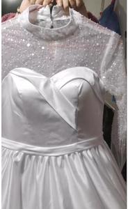 2023 Dubai árabe cuello alto satén vestido de novia vestidos de novia cristales brillantes con cuentas de talla grande vestidos de novia de manga larga - Product Image 3