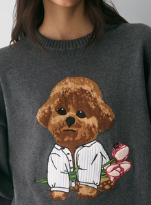 Pull en tricot personnalisé surdimensionné à imprimé chien pour femme, en coton biologique doux pour la peau et cachemire, col rond, épaules tombantes - Product Image 5