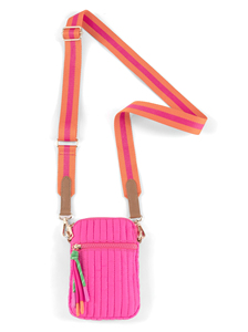 Pochette bandoulière matelassée mini avec large sangle de guitare, accessoires dorés, sac à téléphone à pompon en cordon, sac à bandoulière décontracté - Product Image 2