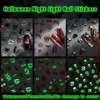 Autocollants 3D pour ongles, esthétique éblouissante, effet fluorescent nocturne, thème gothique d'horreur, crâne d'Halloween, non toxiques, pour la décoration de fête