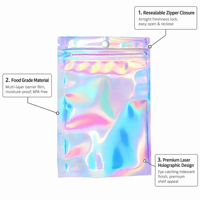 Sacs en plastique holographiques personnalisés de qualité alimentaire avec fermeture éclair, petits sacs à trois soudures latérales avec trou de suspension pour bijoux, maquillage, bonbons et snacks