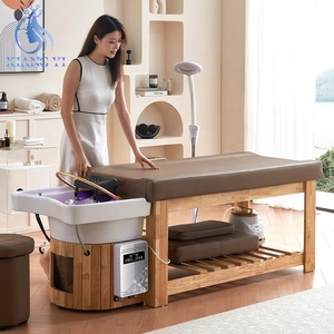 Cama de champú de Masaje Tailandés para spa, cabezal de enfermería, vaporizador y circulación de agua de madera maciza - Product Image 2