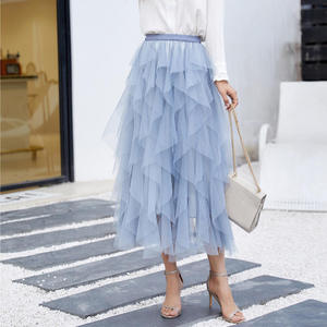 Korean High Waist Pleated Tutu <strong>Skirts</strong> for Women Ruffles <strong>Patchwork</strong> Fashion Elegant Irregular Long Midi A-line <strong>Skirt</strong> Ladies Faldas - Product Image 6