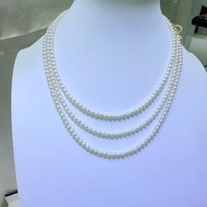 Collier essentiel d'automne, longue chaîne de pull en perles, perles d'eau douce rondes de 3-4 mm, presque parfaites, accessoire en perles de Zhuji - Product Image 2