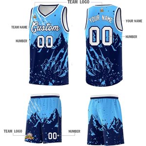 Maillot de basket-ball personnalisé avec short, unisexe, col en V, sublimé, anti-humidité, nom et numéro personnalisés, uniforme d'équipe - Product Image 3